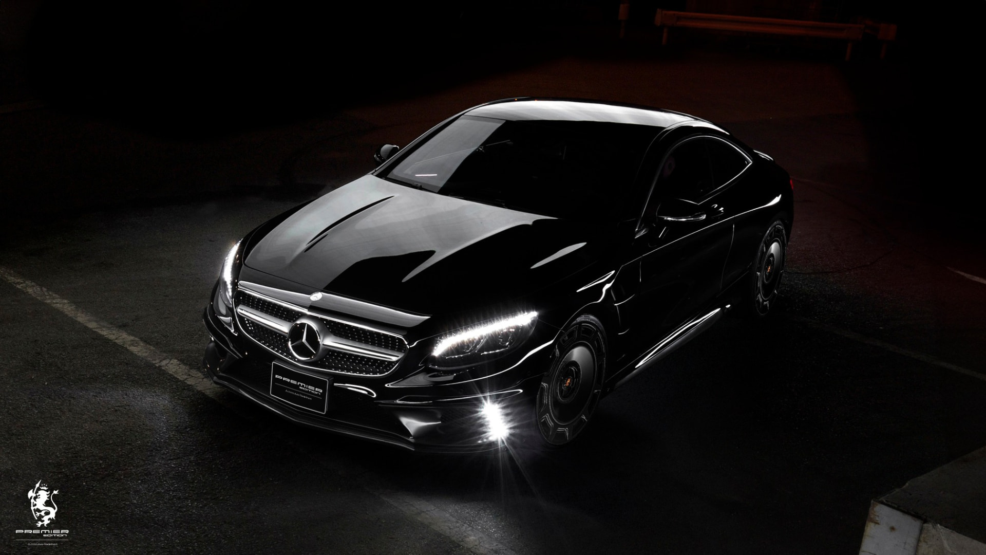 Black Mercedes-Benz S-Class Coupe with Premier Edition forged wheels at night